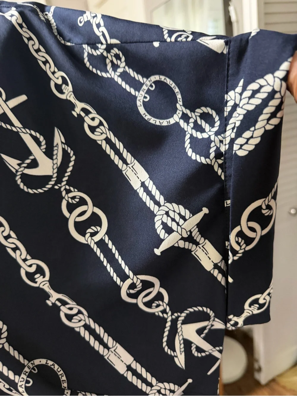 Ralph Lauren Navy Chain-Print Midi Shirt Dress with Brown Belt - Picture 10 of 13